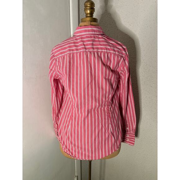 Tommy Hilfiger Women's Red Striped Button Down Shirt M Classic Preppy Cherrygirl - Picture 2 of 12